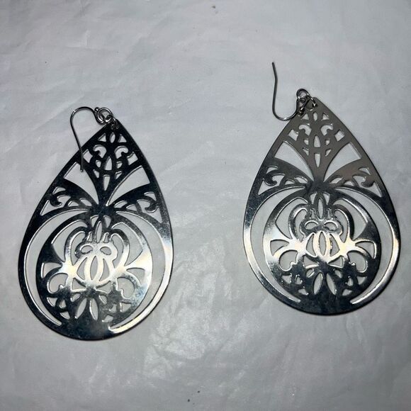 Stainless Steel Large Filigree Teardrop Earrings - Picture 1 of 8
